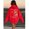 3 İplik Kırmızı Çiçek Baskılı Unisex Hoodie