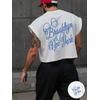 BROOKLYN NEW YORK  BASKILI UNİSEX OVERSİZE %100 PAMUK PENYE KUMAŞ