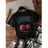 CHERRIES  BASKILI UNİSEX OVERSİZE %100 PAMUK PENYE KUMAŞ