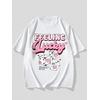 FEELING LUCKY BASKILI UNİSEX OVERSİZE %100 PAMUK PENYE KUMAŞ