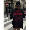 JUST KISS ME BASKILI UNİSEX OVERSİZE %100 PAMUK PENYE KUMAŞ