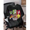 LOONEY TUNES SİYAH BASKILI UNİSEX OVERSİZE %100 PAMUK PENYE KUMAŞ