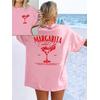 PEMBE MARGARITA COCKTAIL CLUB  BASKILI UNİSEX OVERSİZE %100 PAMUK PENYE KUMAŞ