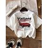 VALIANT  BASKILI UNİSEX OVERSİZE %100 PAMUK PENYE KUMAŞ