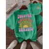 YEŞİL FOREVER CHASING SUNSETS BASKILI UNİSEX OVERSİZE %100 PAMUK PENYE KUMAŞ